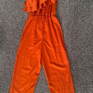 SHEIN Vibrant Orange Ruffled Jumpsuit